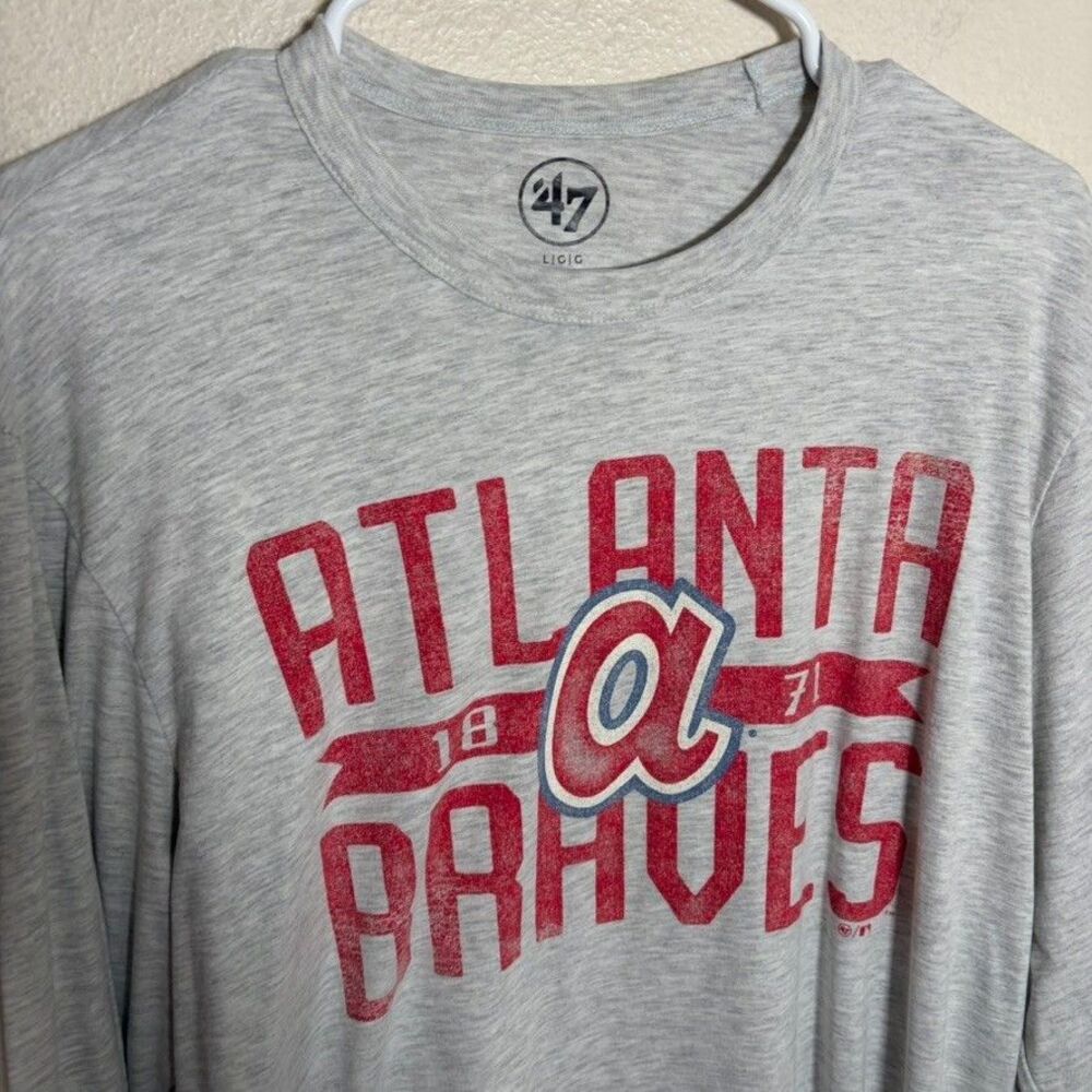 Atlanta Braves T-Shirt Adult Large Gray Long Sleeve Logo 47 Graphic Tee - Picture 3 of 7